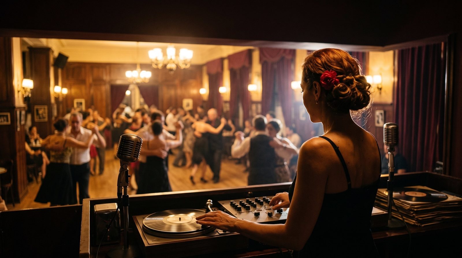 DJ de tango musicalizando una milonga