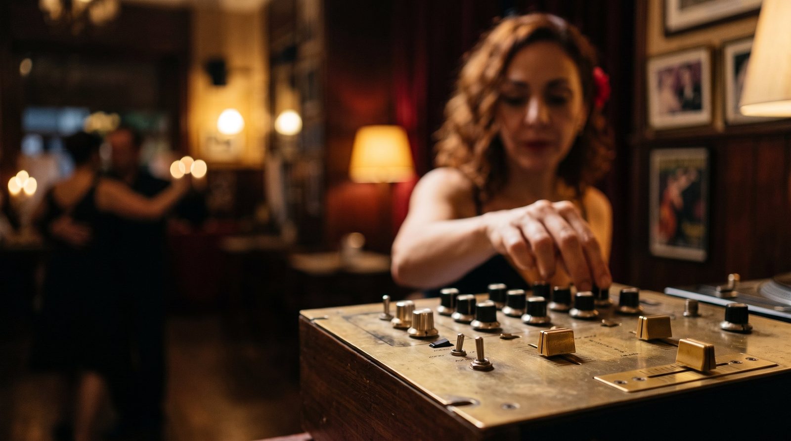 DJ de tango en la cabina con el mezclador
