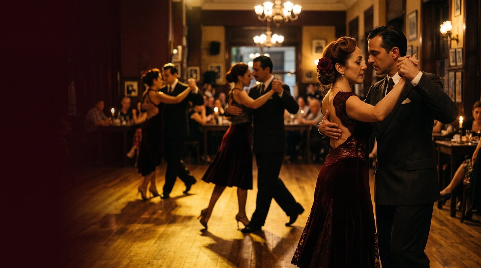 Pareja bailando tango en la milonga